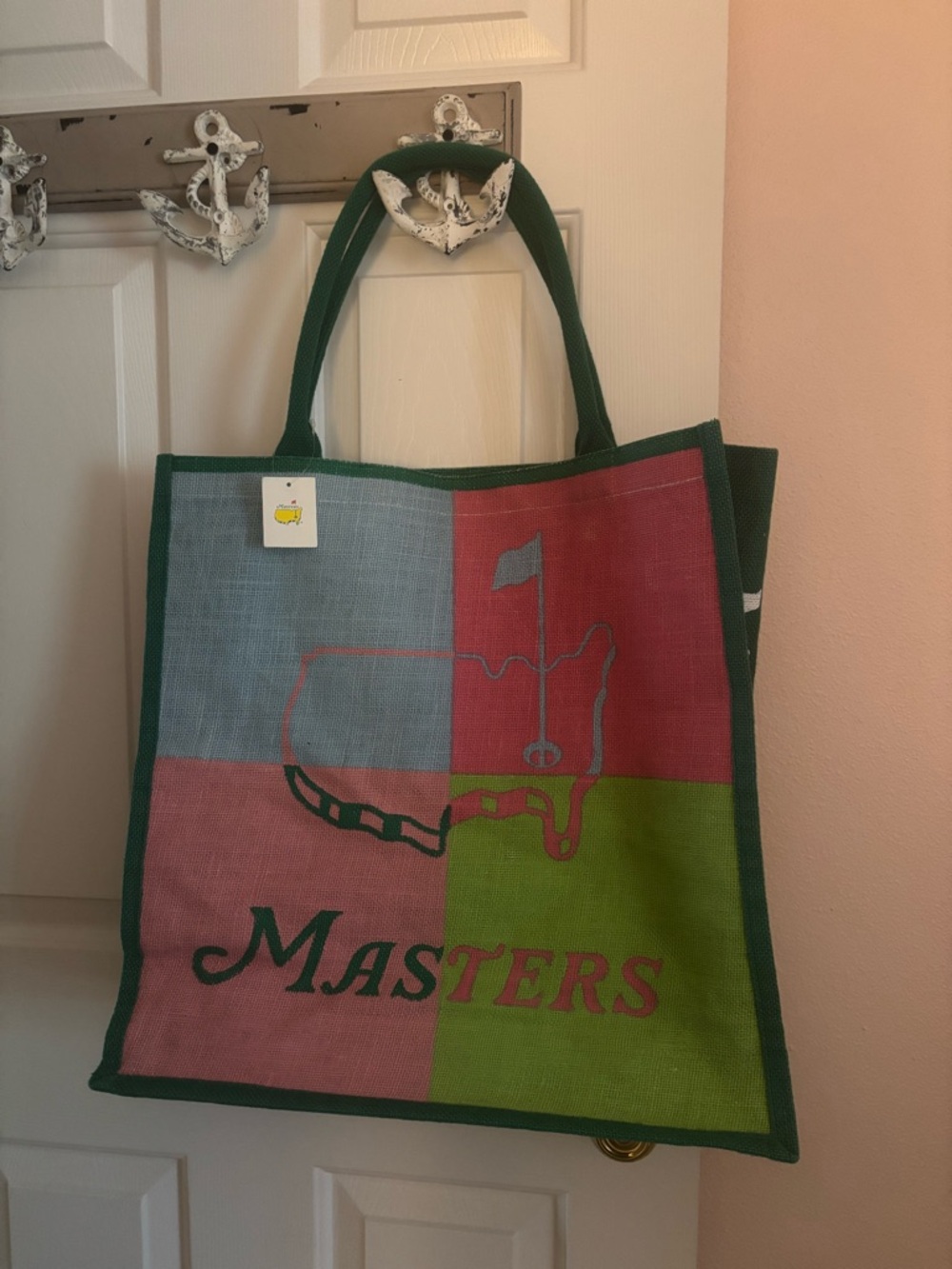 2025 Masters Augusta Golf Tote Jute Burlap bag green, pink & blue w/ Pocket NWT